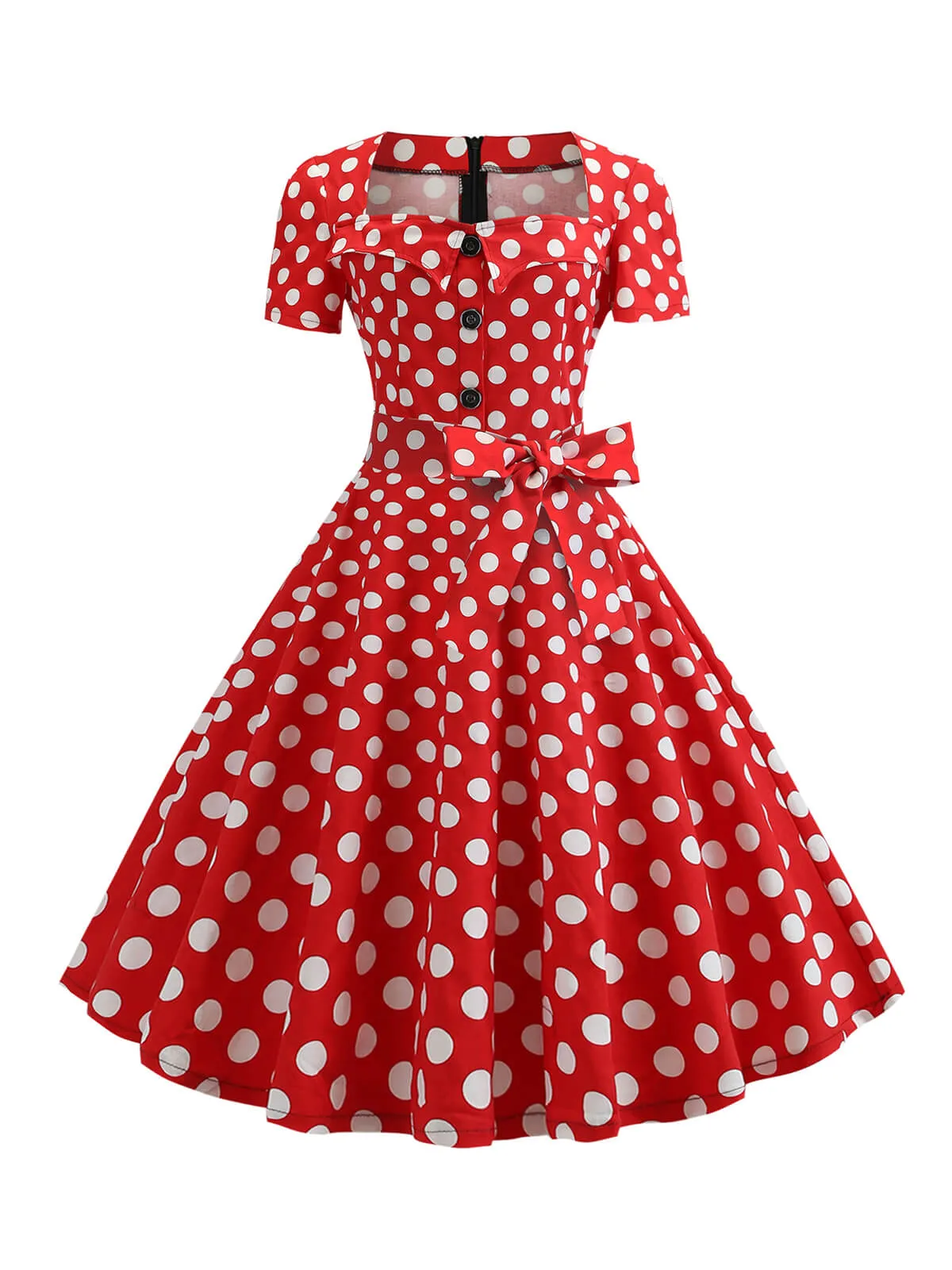 1950s Square Neck Short Sleeves Dress