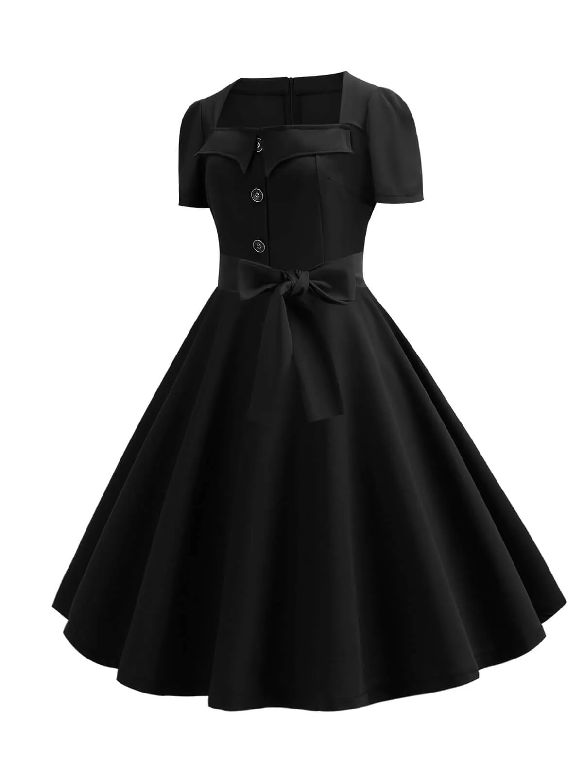 1950s Square Neck Short Sleeves Dress