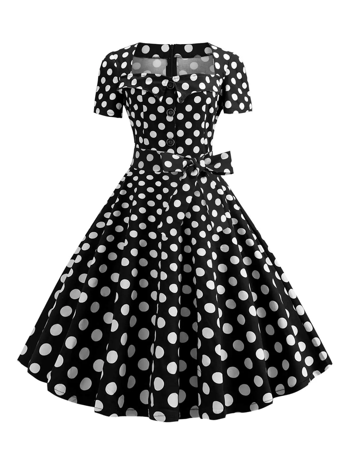 1950s Square Neck Short Sleeves Dress