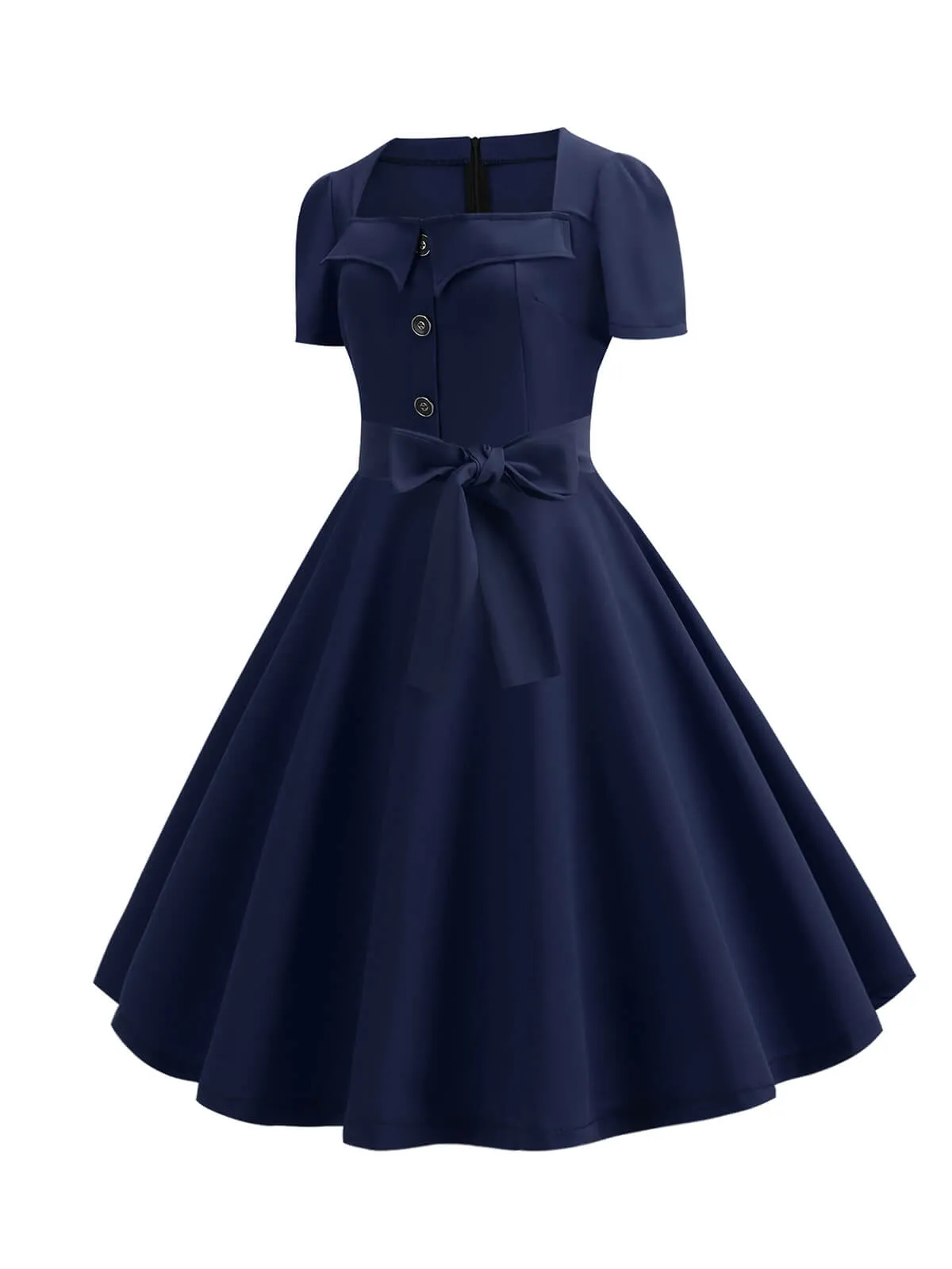 1950s Square Neck Short Sleeves Dress