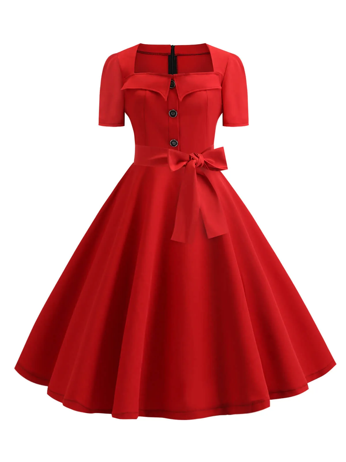 1950s Square Neck Short Sleeves Dress