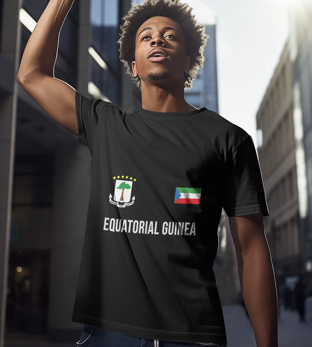 1sttheworld T-Shirt - Equatorial Guinea Sports style Flag and Emblem T-Shirt Black A35