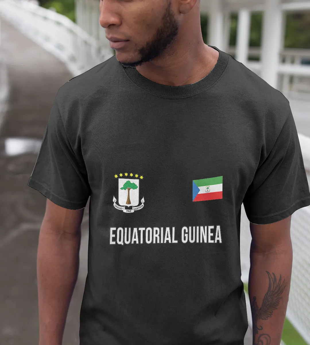 1sttheworld T-Shirt - Equatorial Guinea Sports style Flag and Emblem T-Shirt Black A35