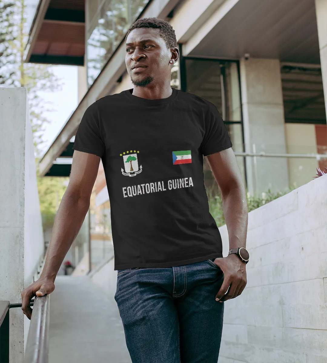 1sttheworld T-Shirt - Equatorial Guinea Sports style Flag and Emblem T-Shirt Black A35