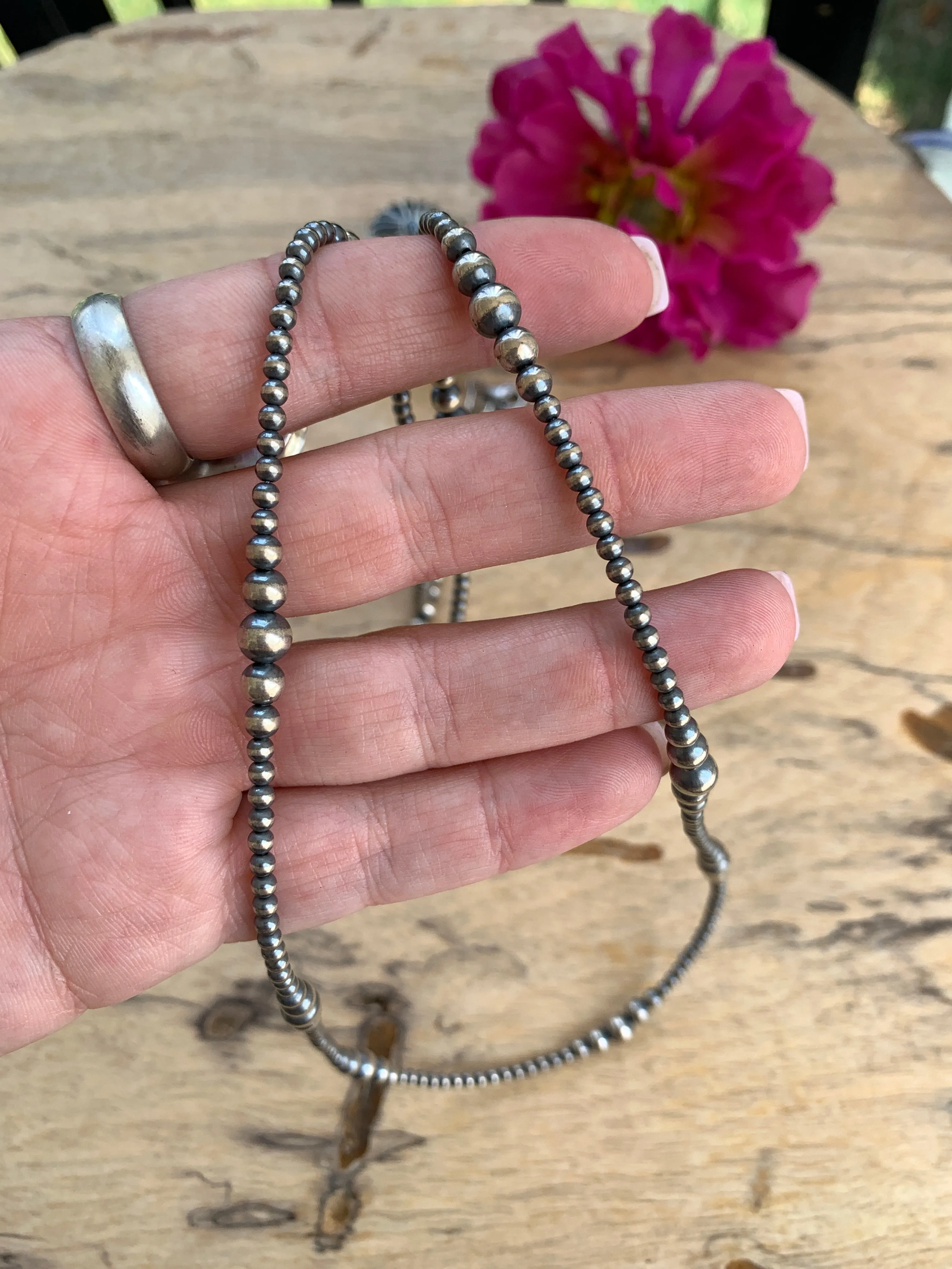 36" "Navajo Style" Sterling Pearls