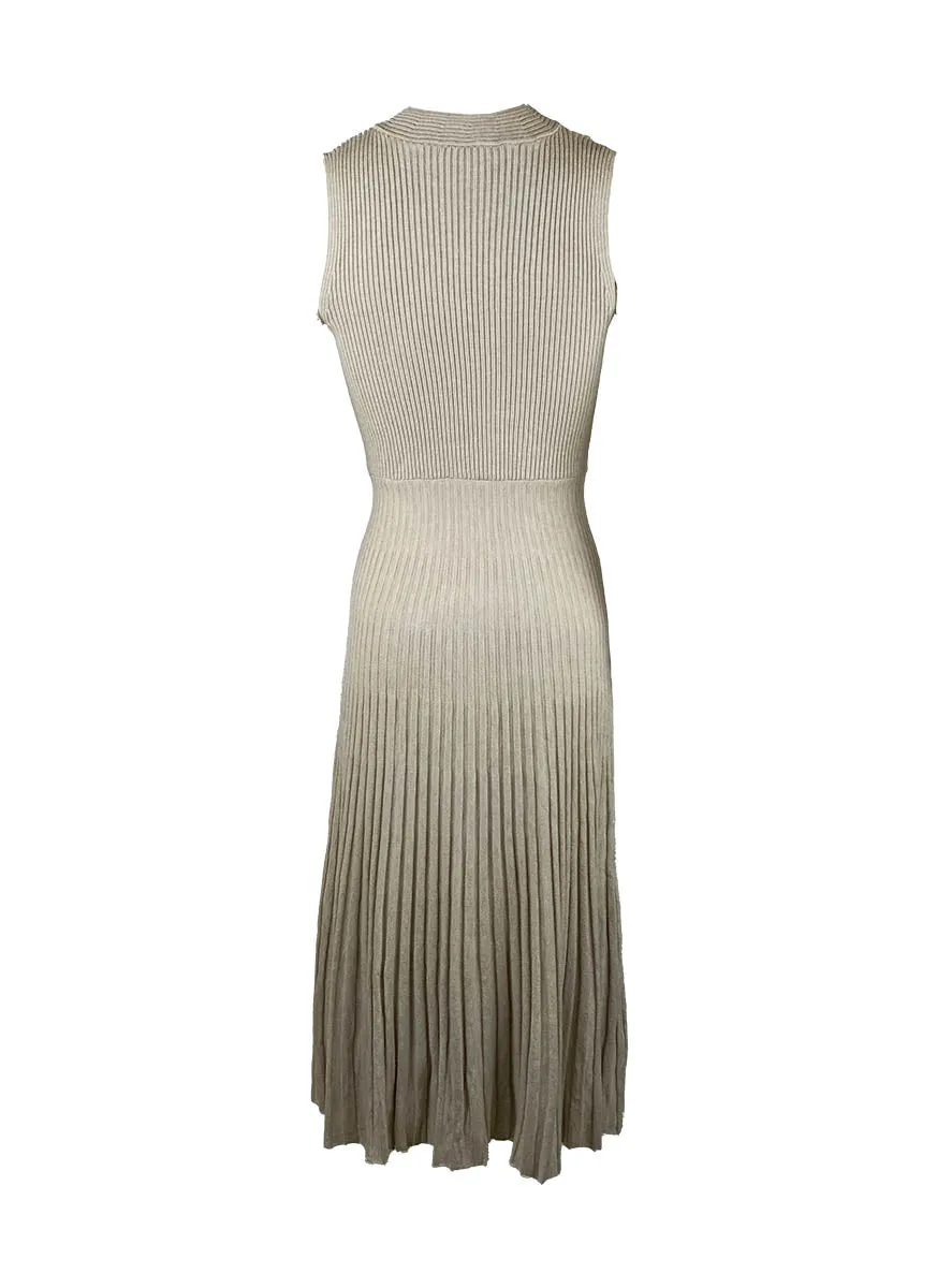 8240040 Knitted Round Neck Sleeveless Dress *Beige