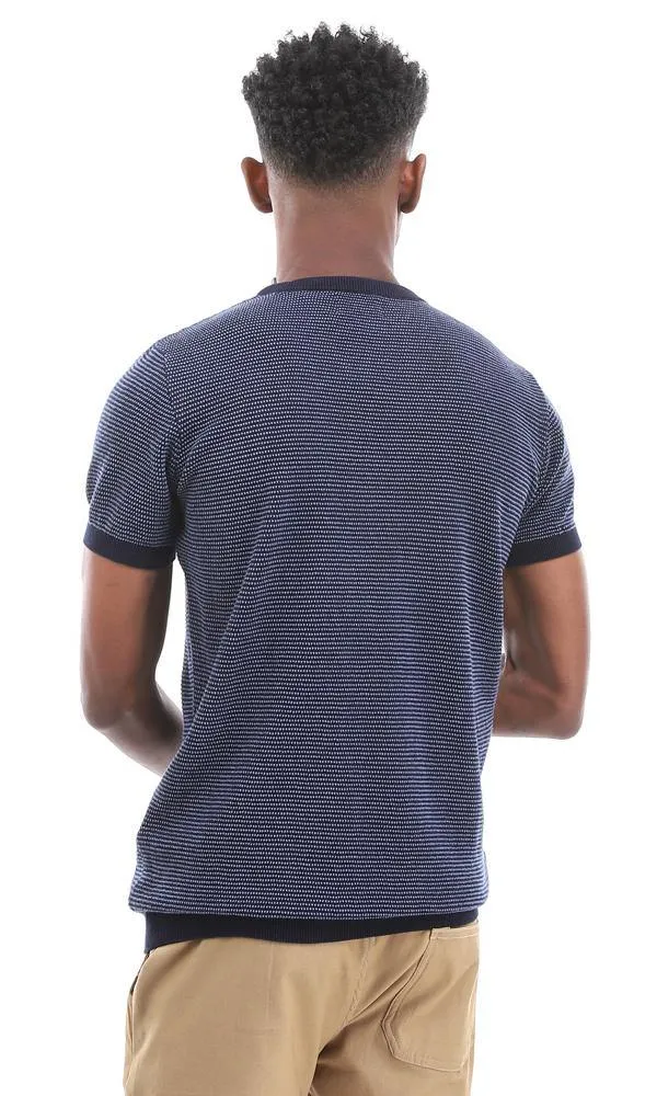 94788 Short Sleeves Knitted Slip -On Navy Blue T-Shirt