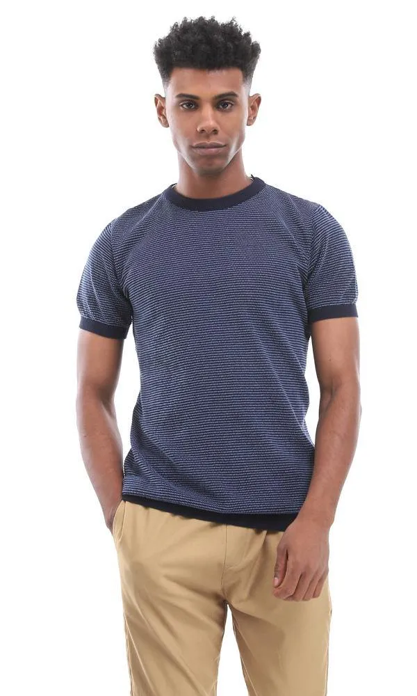 94788 Short Sleeves Knitted Slip -On Navy Blue T-Shirt