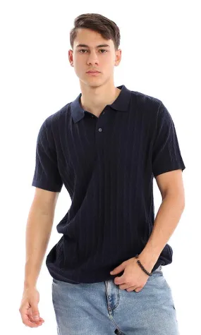 94795 Knitted Short Sleeves Navy Blue Polo Shirt