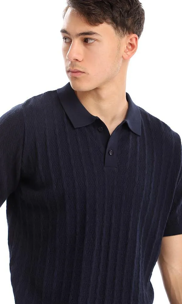 94795 Knitted Short Sleeves Navy Blue Polo Shirt