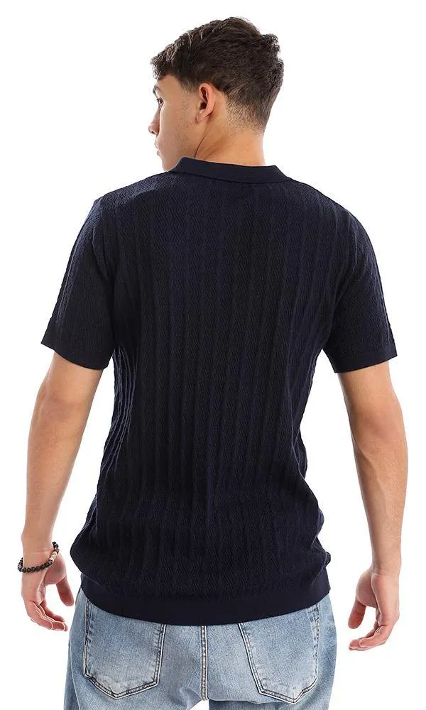 94795 Knitted Short Sleeves Navy Blue Polo Shirt