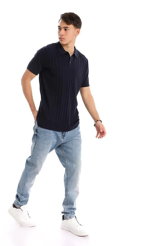 94795 Knitted Short Sleeves Navy Blue Polo Shirt