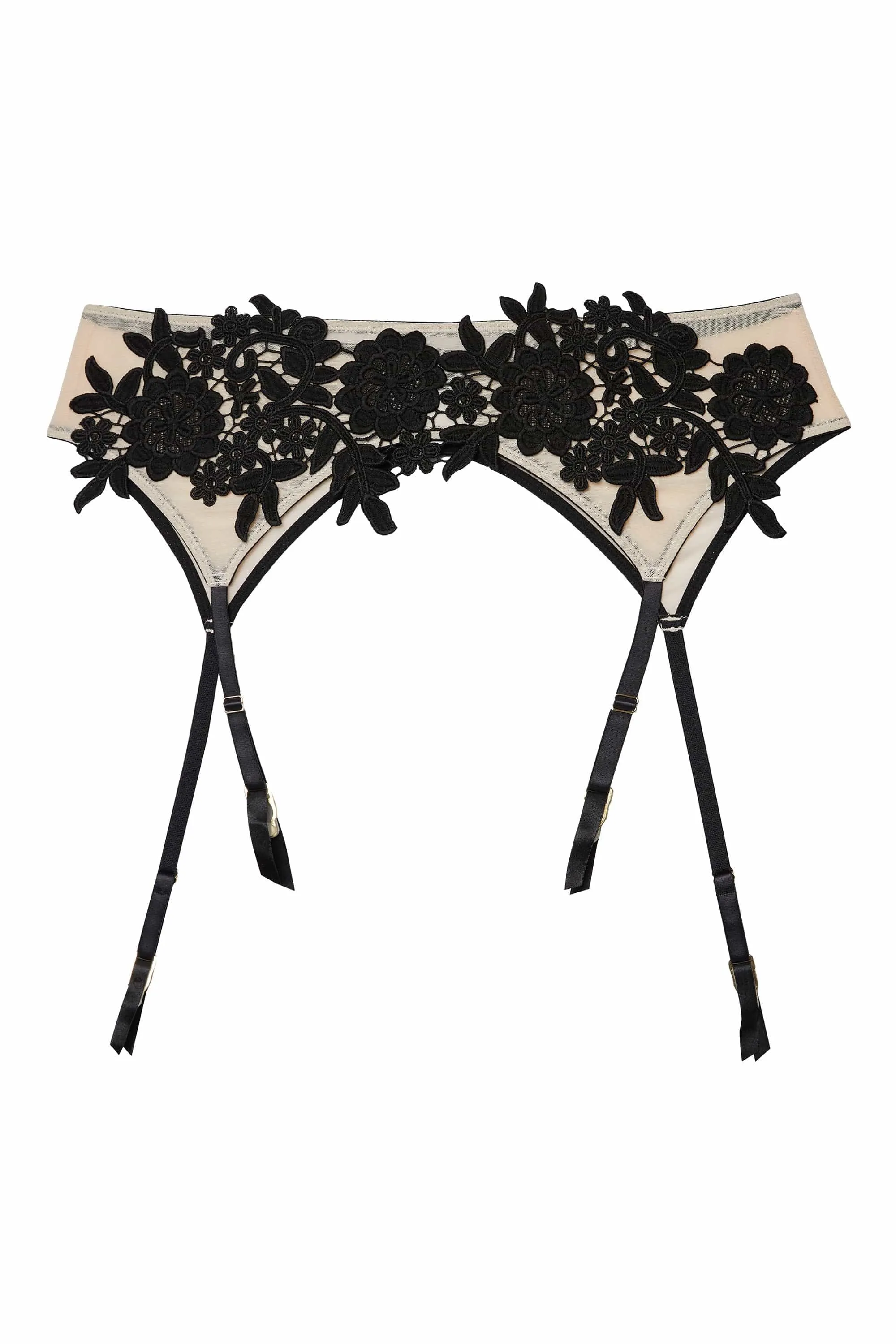 Alaina Illusion Mesh And Black Applique Suspender