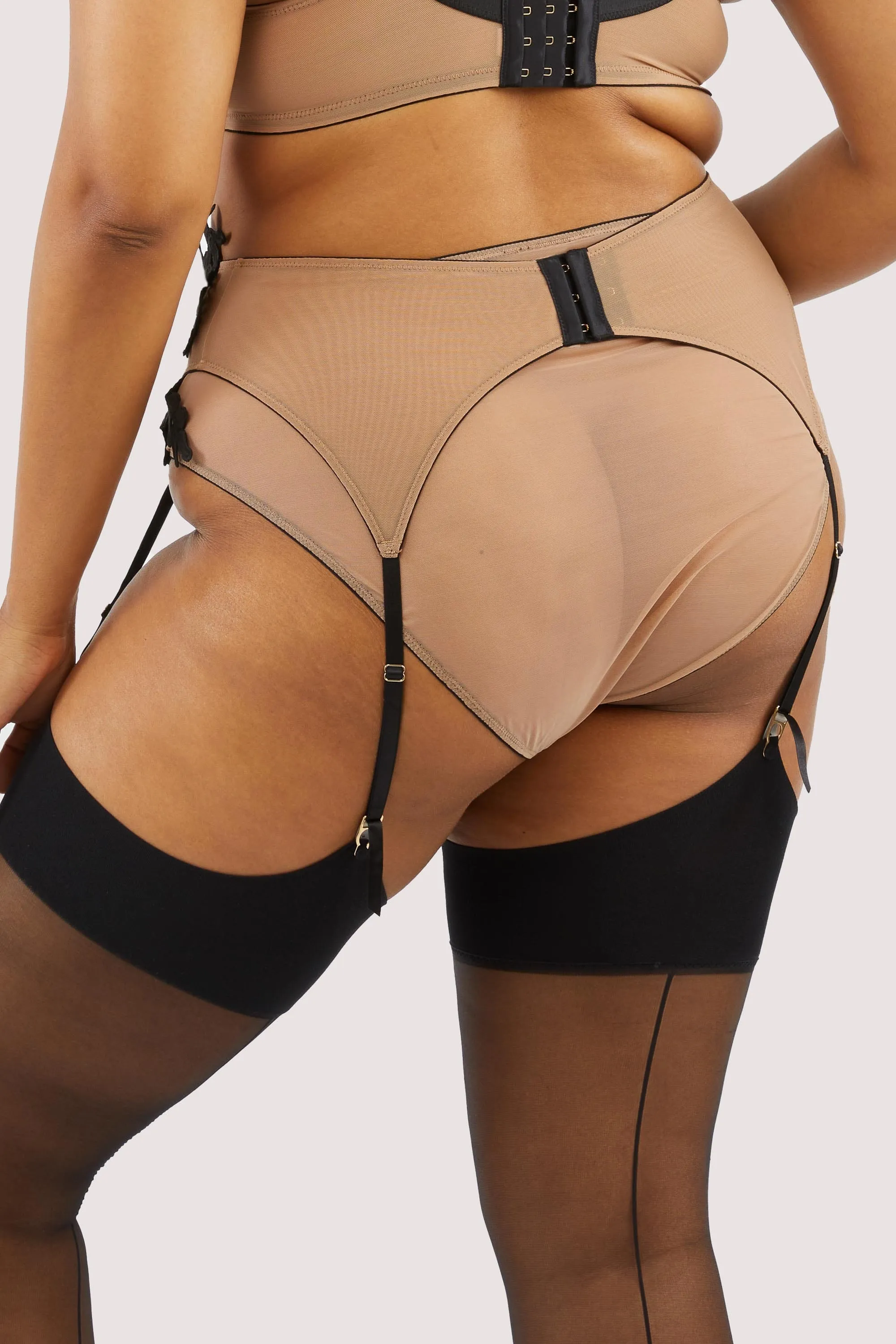 Alaina Illusion Mesh And Black Applique Suspender