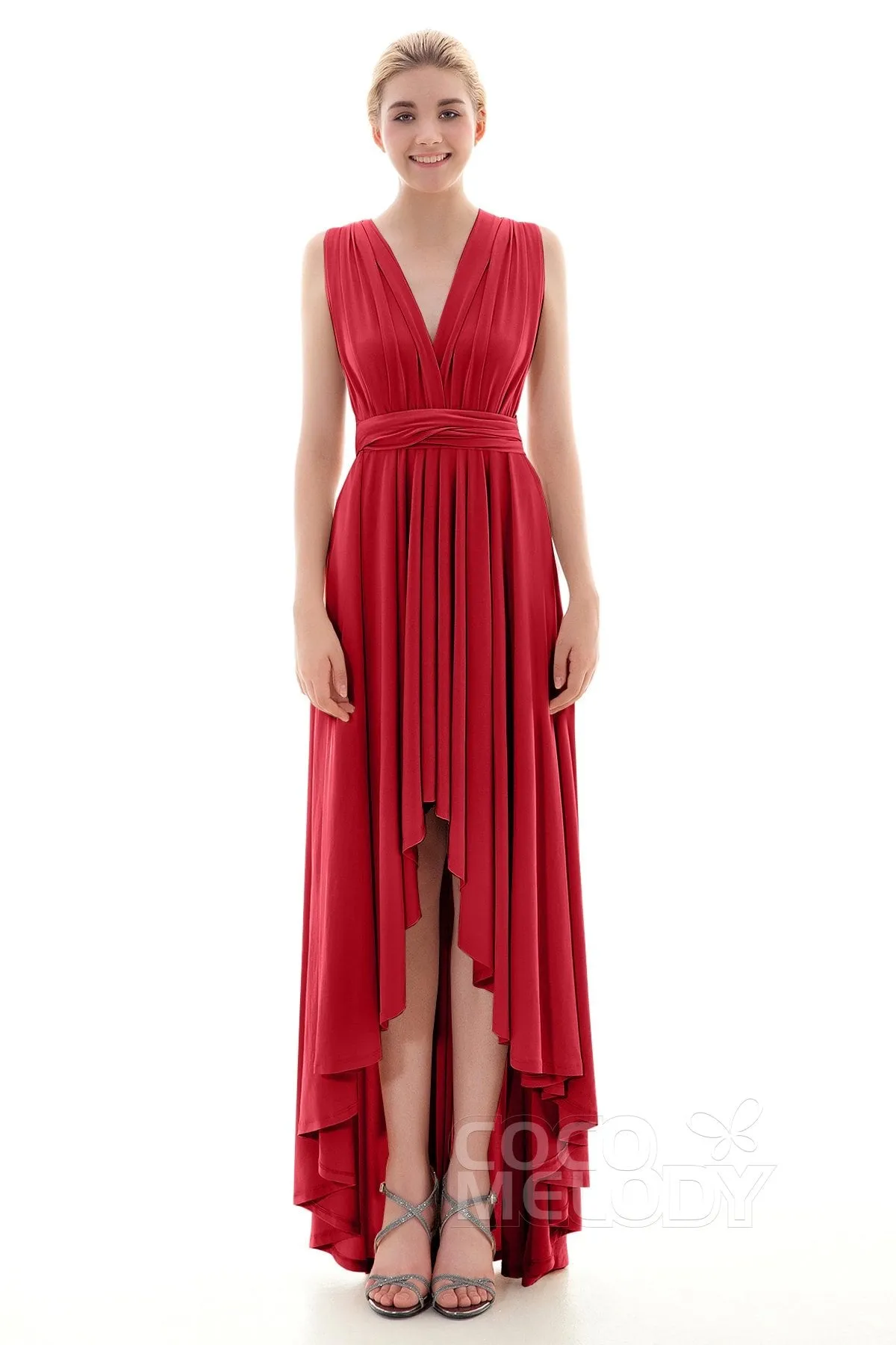 Asymmetrical High-Low Knitted Bridesmaid Dress COED16001