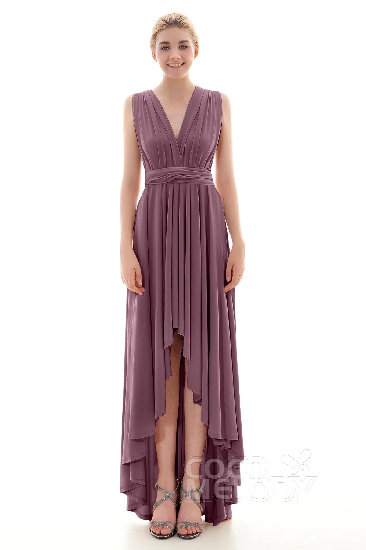 Asymmetrical High-Low Knitted Bridesmaid Dress COED16001