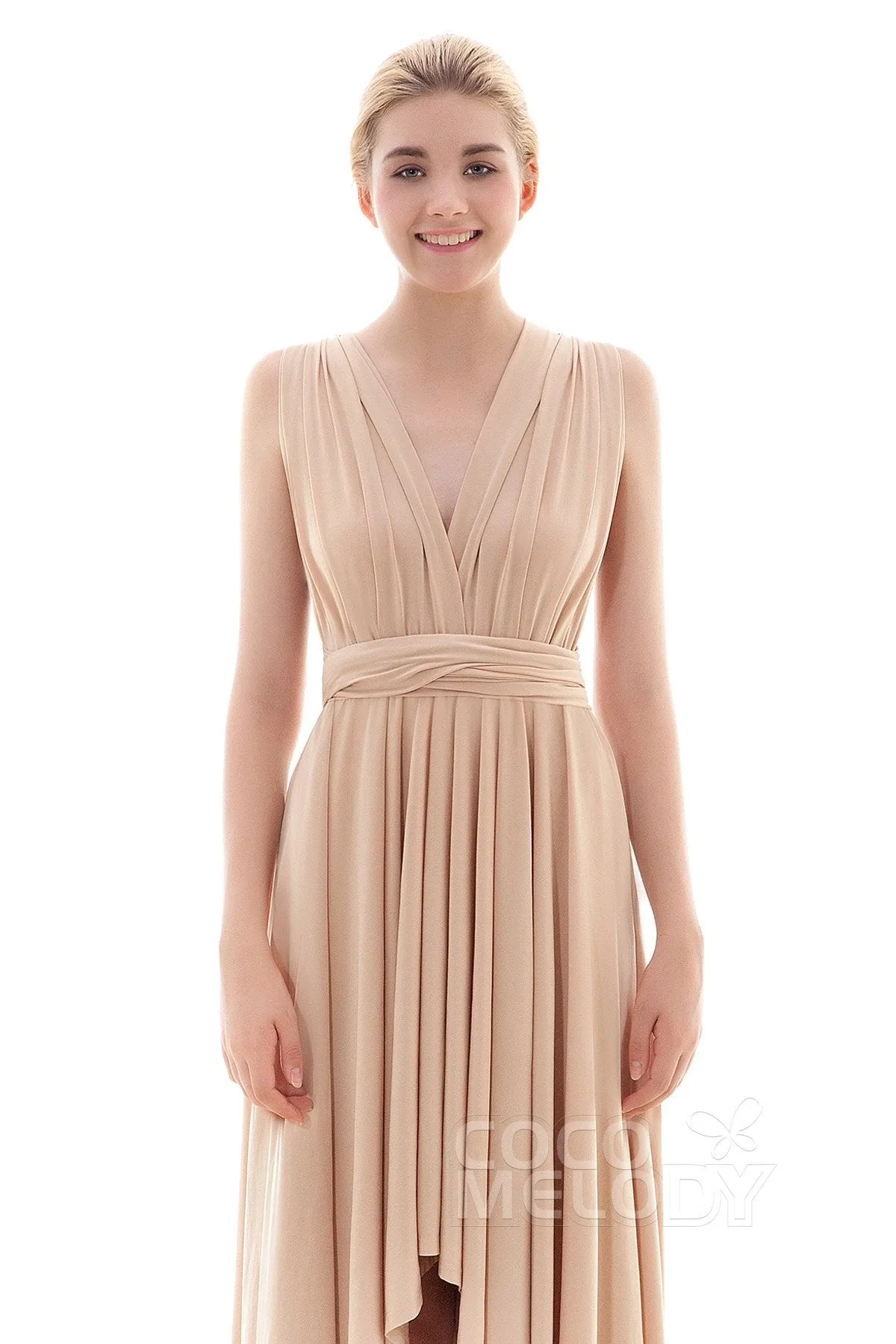 Asymmetrical High-Low Knitted Bridesmaid Dress COED16001