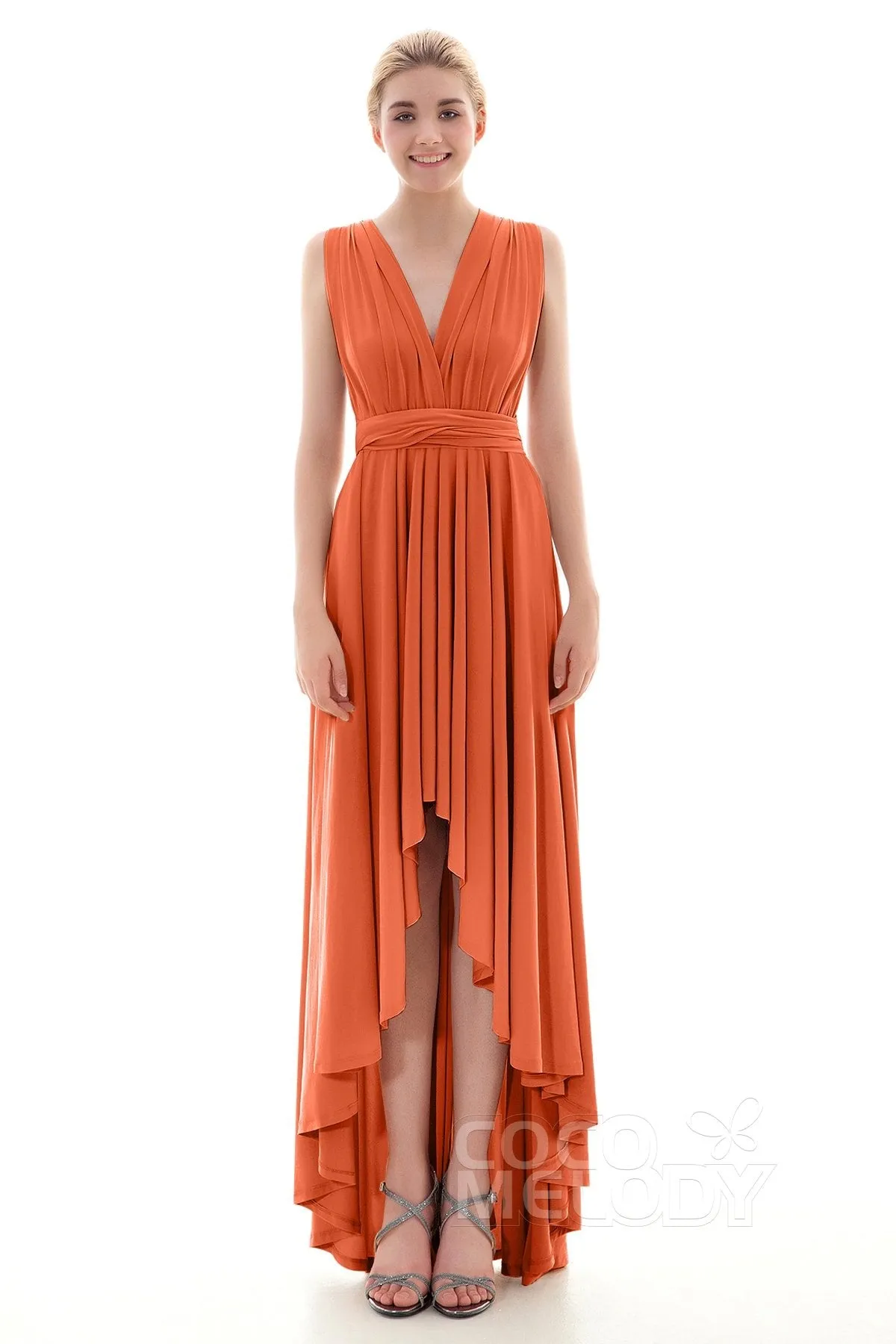 Asymmetrical High-Low Knitted Bridesmaid Dress COED16001