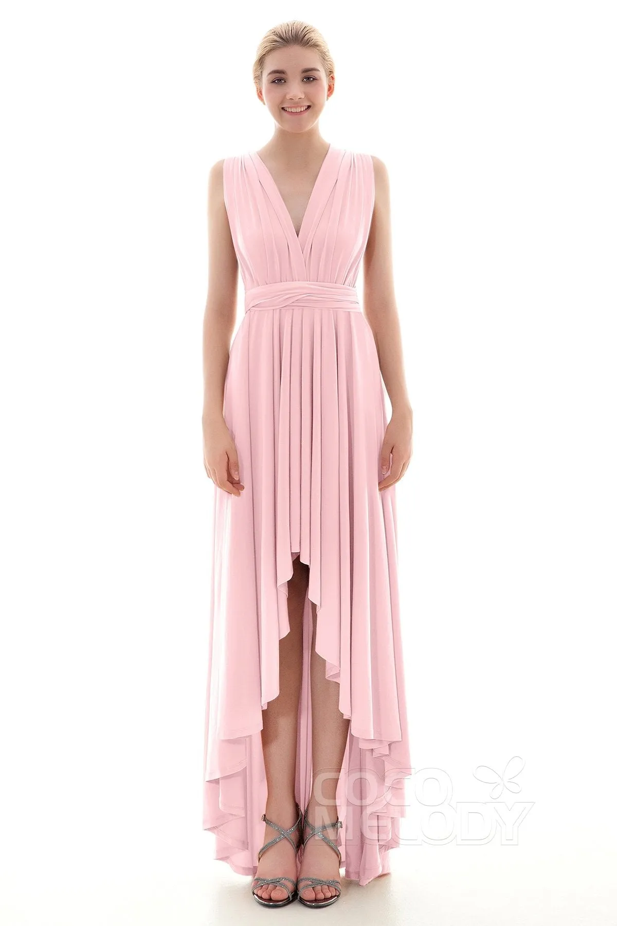 Asymmetrical High-Low Knitted Bridesmaid Dress COED16001