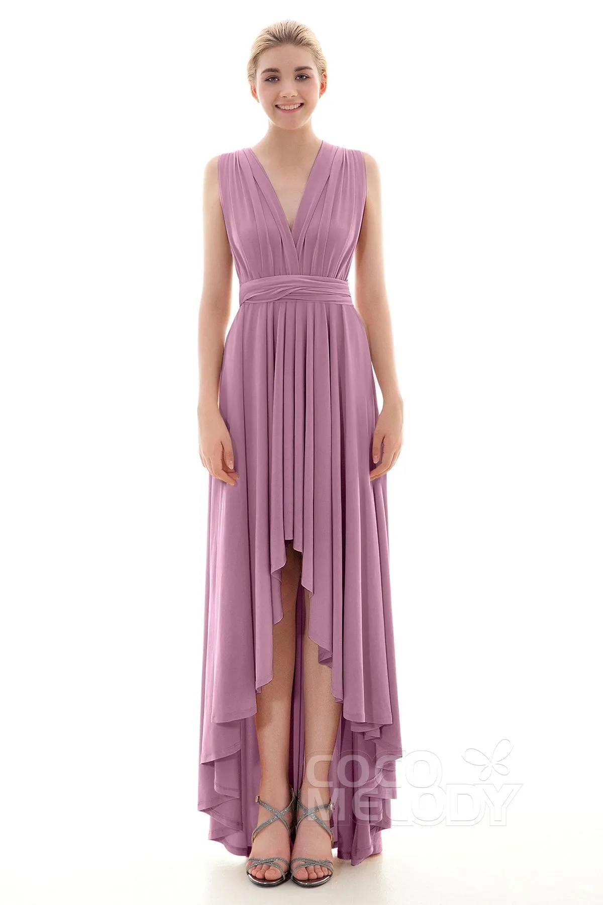 Asymmetrical High-Low Knitted Bridesmaid Dress COED16001