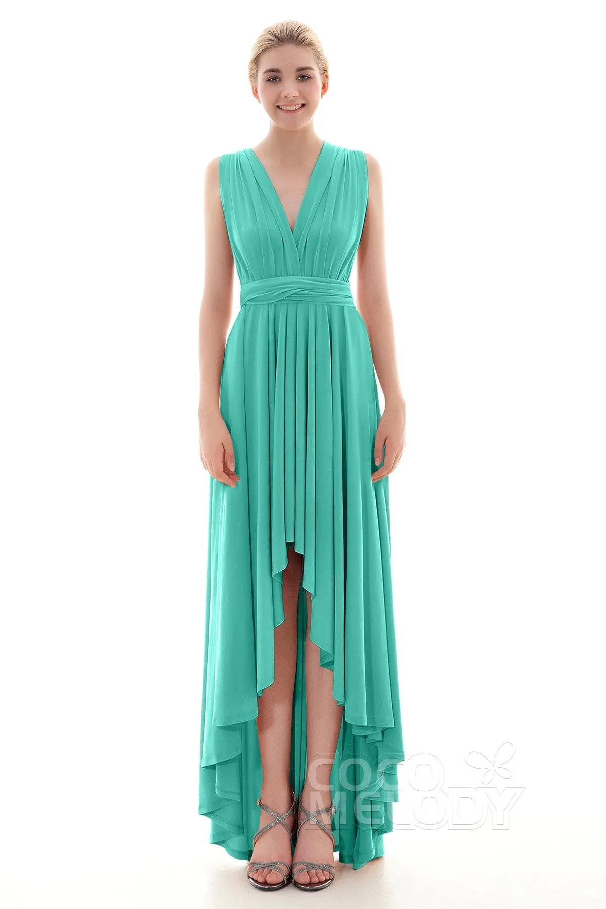 Asymmetrical High-Low Knitted Bridesmaid Dress COED16001