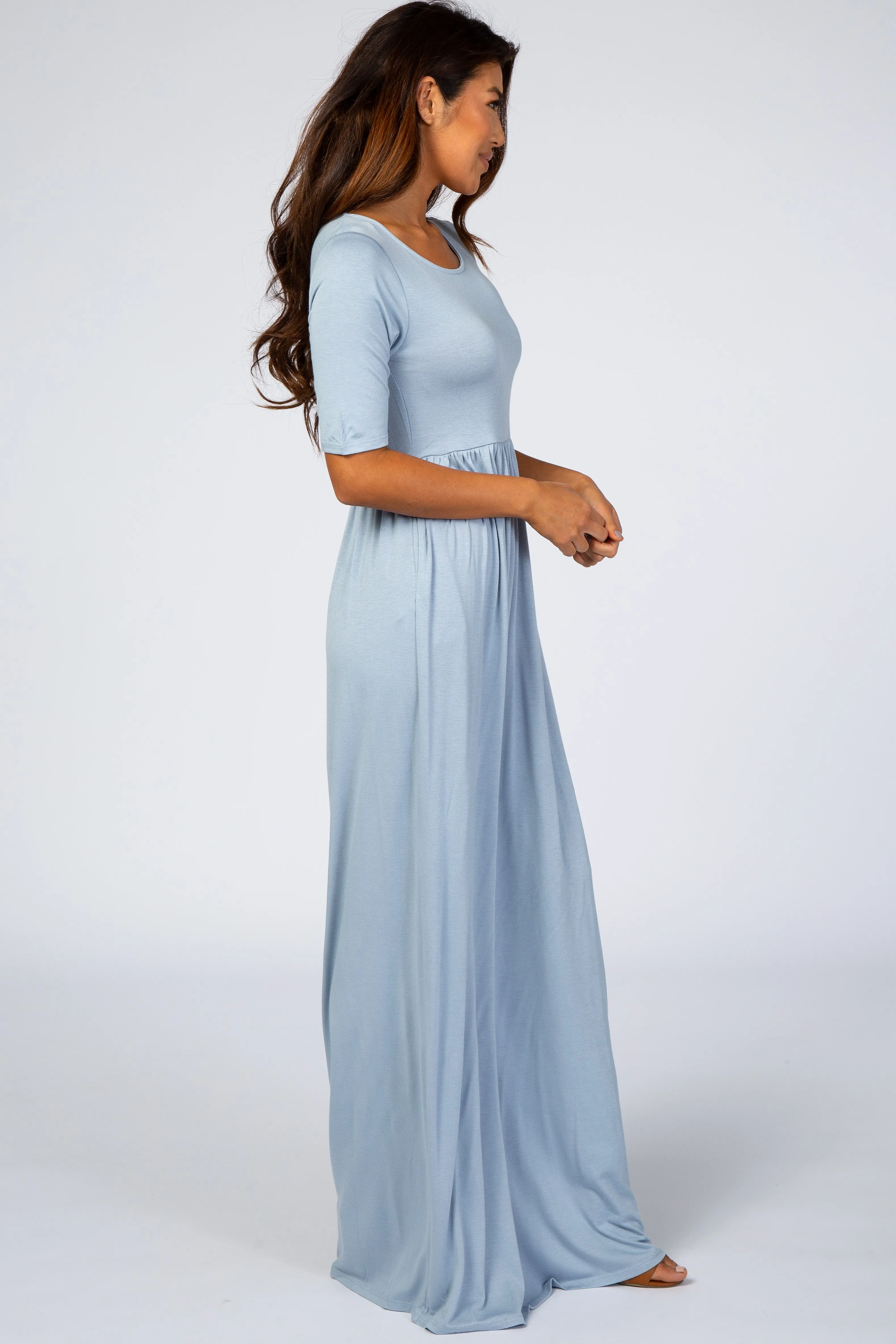 Baby Blue Short Sleeve Maxi Dress