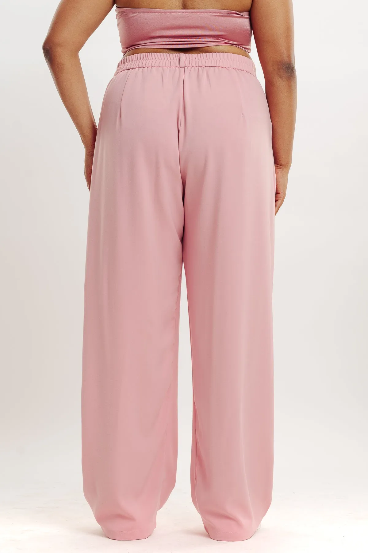 Baby Pink Pleated Straight Fit Curve Korean Pant