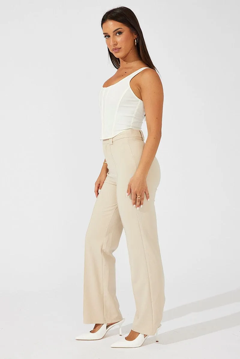 Beige Slim Pants High Rise Workwear