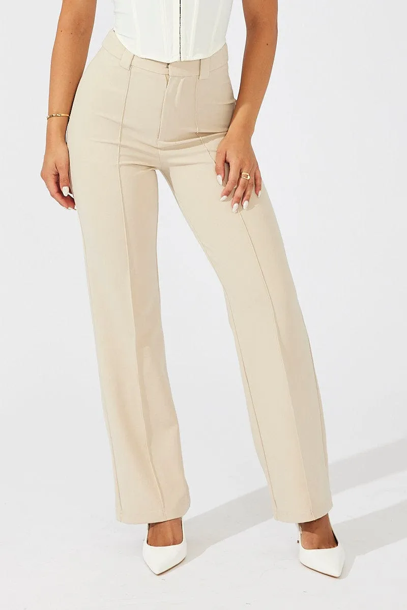 Beige Slim Pants High Rise Workwear