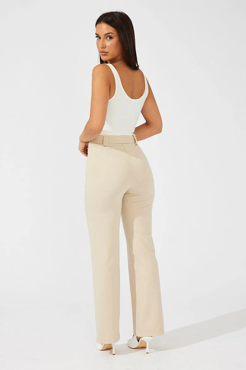 Beige Slim Pants High Rise Workwear