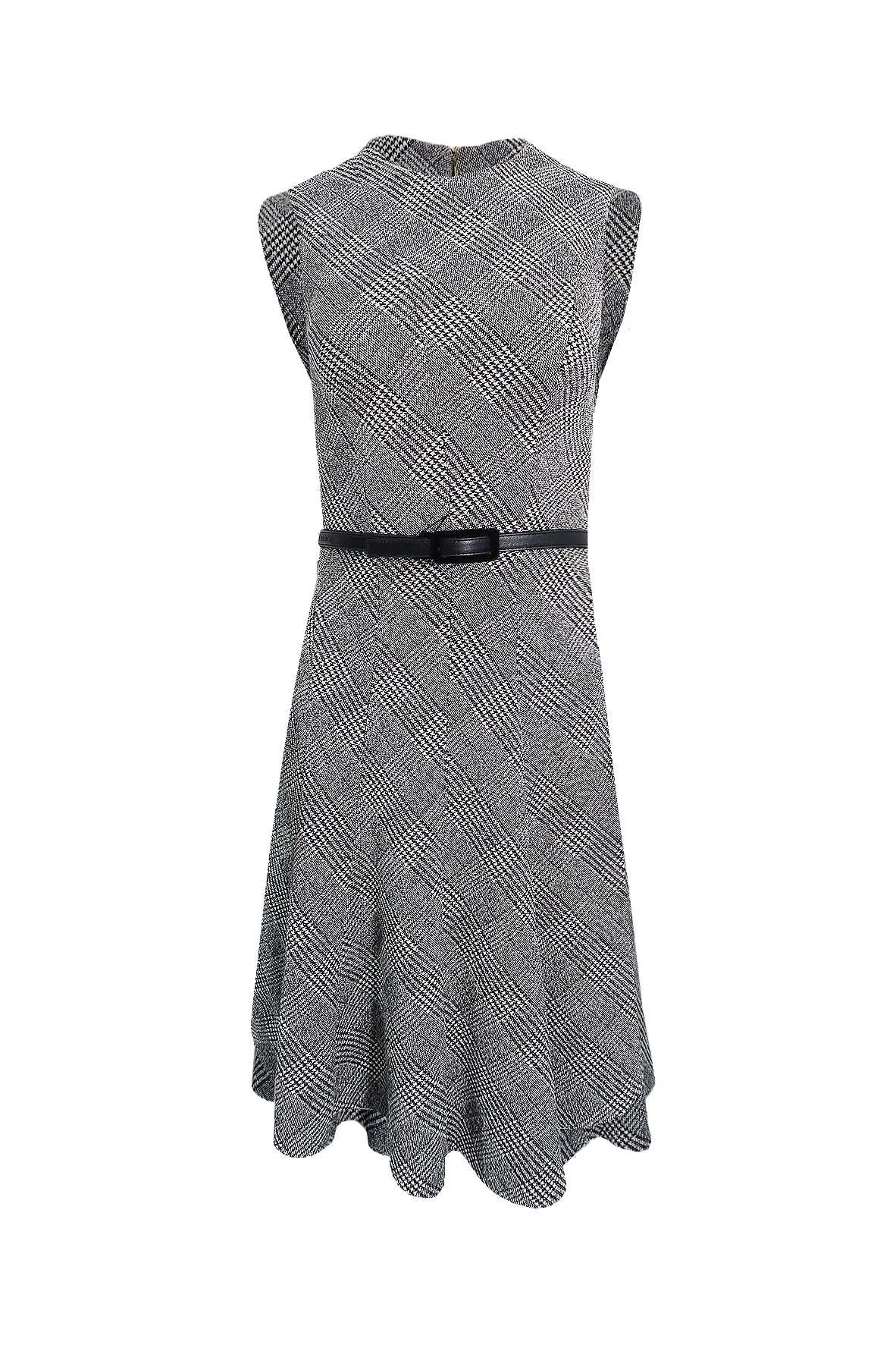 Black & White Knitted Tank Dress With Belt