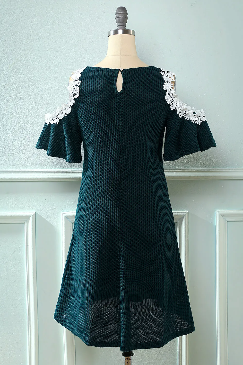 Black Cold Shoulder Knitted Dress with Appliques