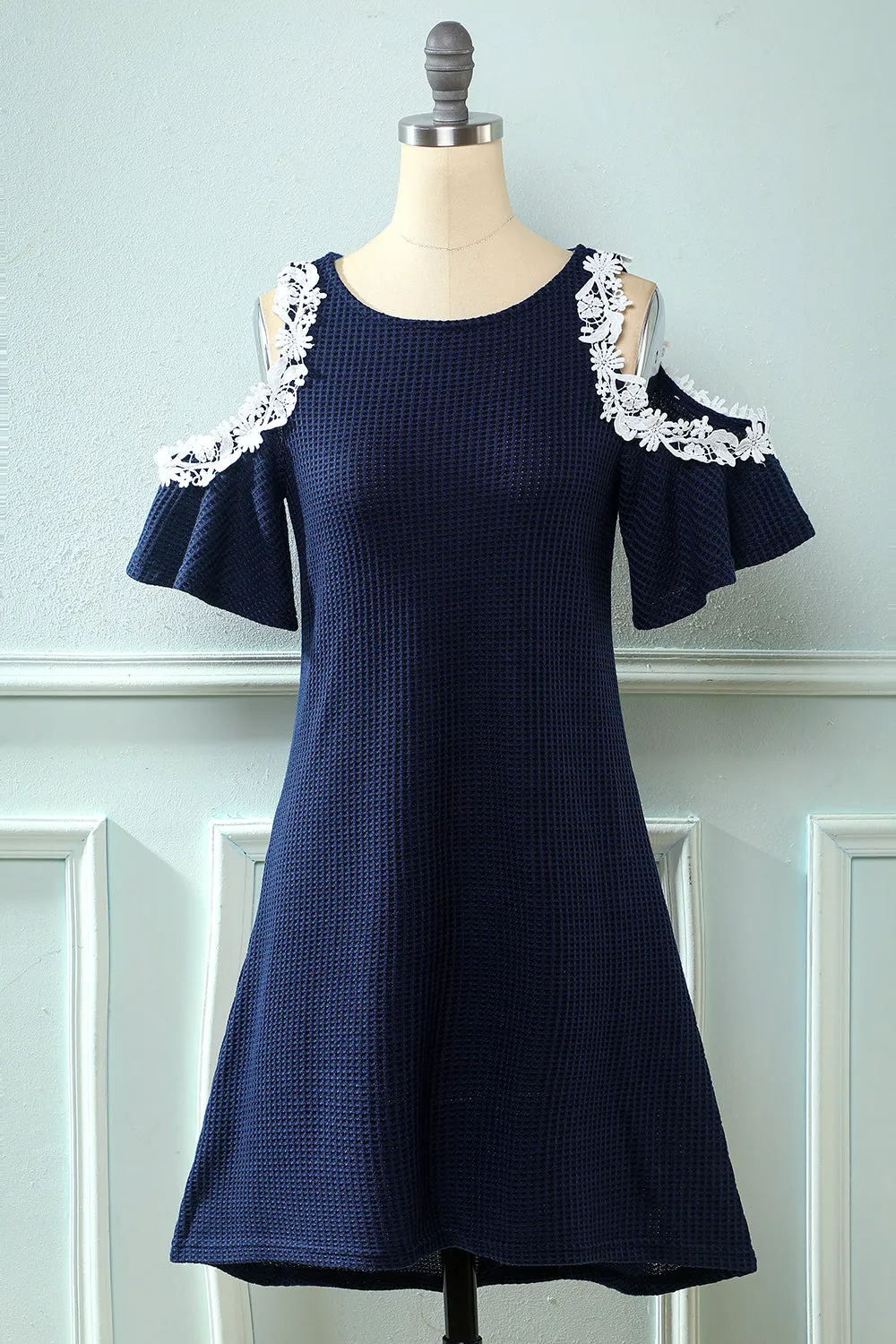 Black Cold Shoulder Knitted Dress with Appliques