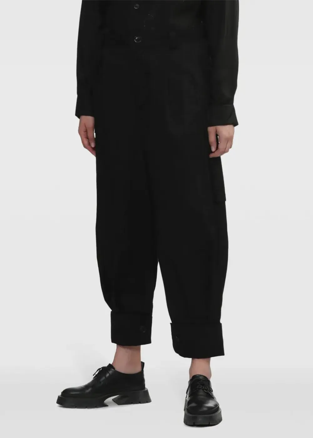 Black Cuffed Hem Cargo Pants