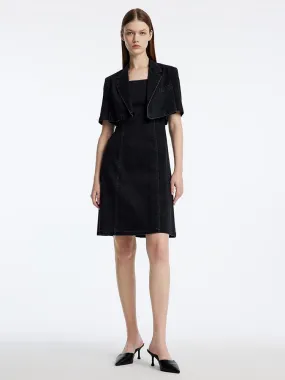 Black Denim Slim Two-Piece Suit Mini Dress