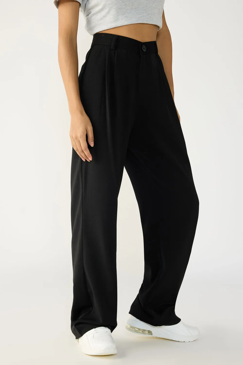 Black Double Pleated Korean Pants