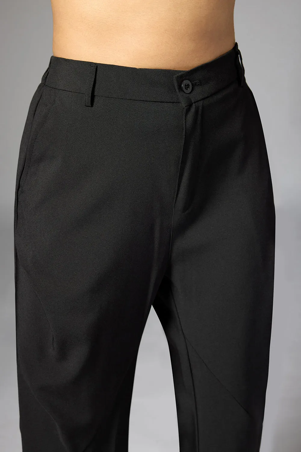 Black Panelled Bootcut Korean Pants