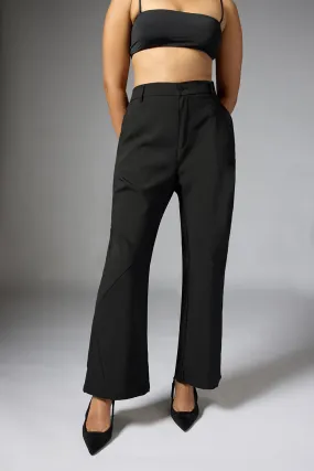 Black Panelled Bootcut Korean Pants