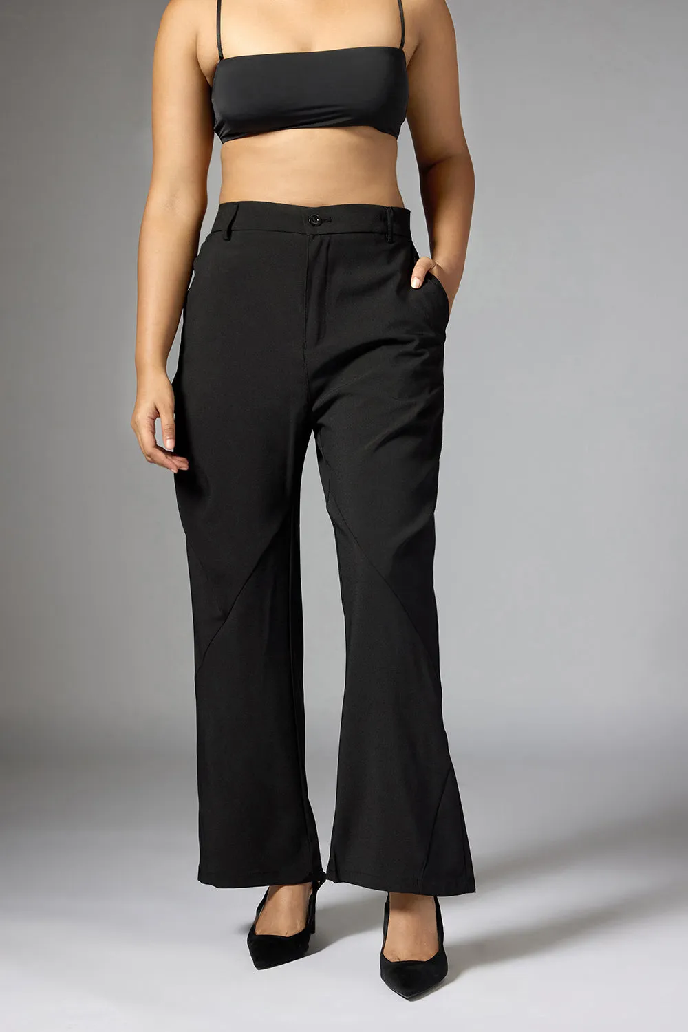 Black Panelled Bootcut Korean Pants