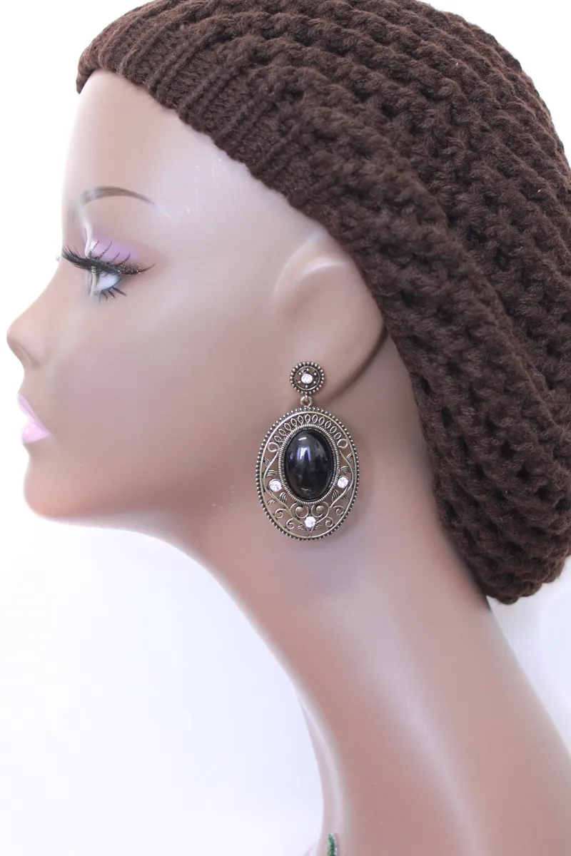 Black Stone Baroque Style Earring