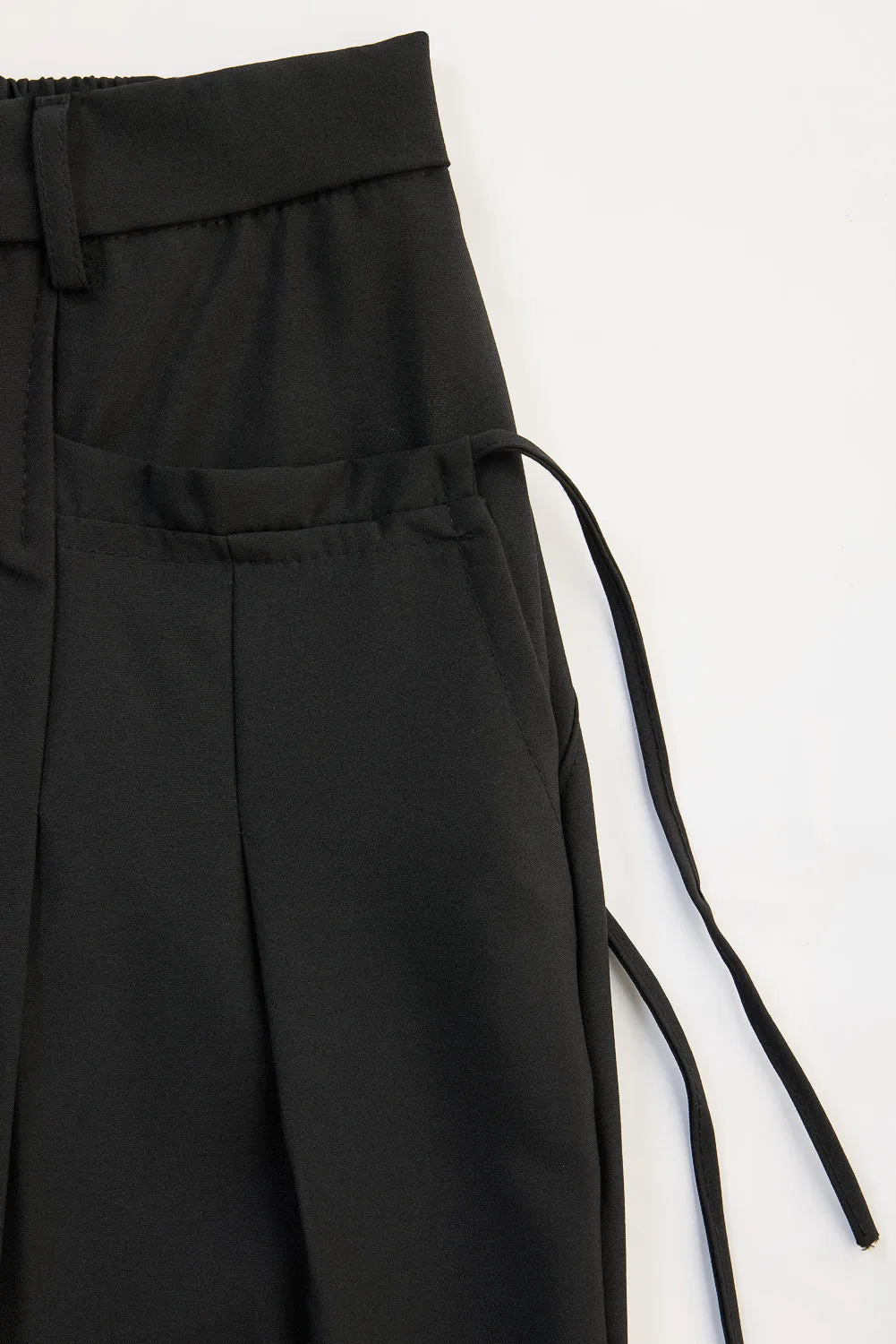 Black Wide Flat Pocket Korean Pants