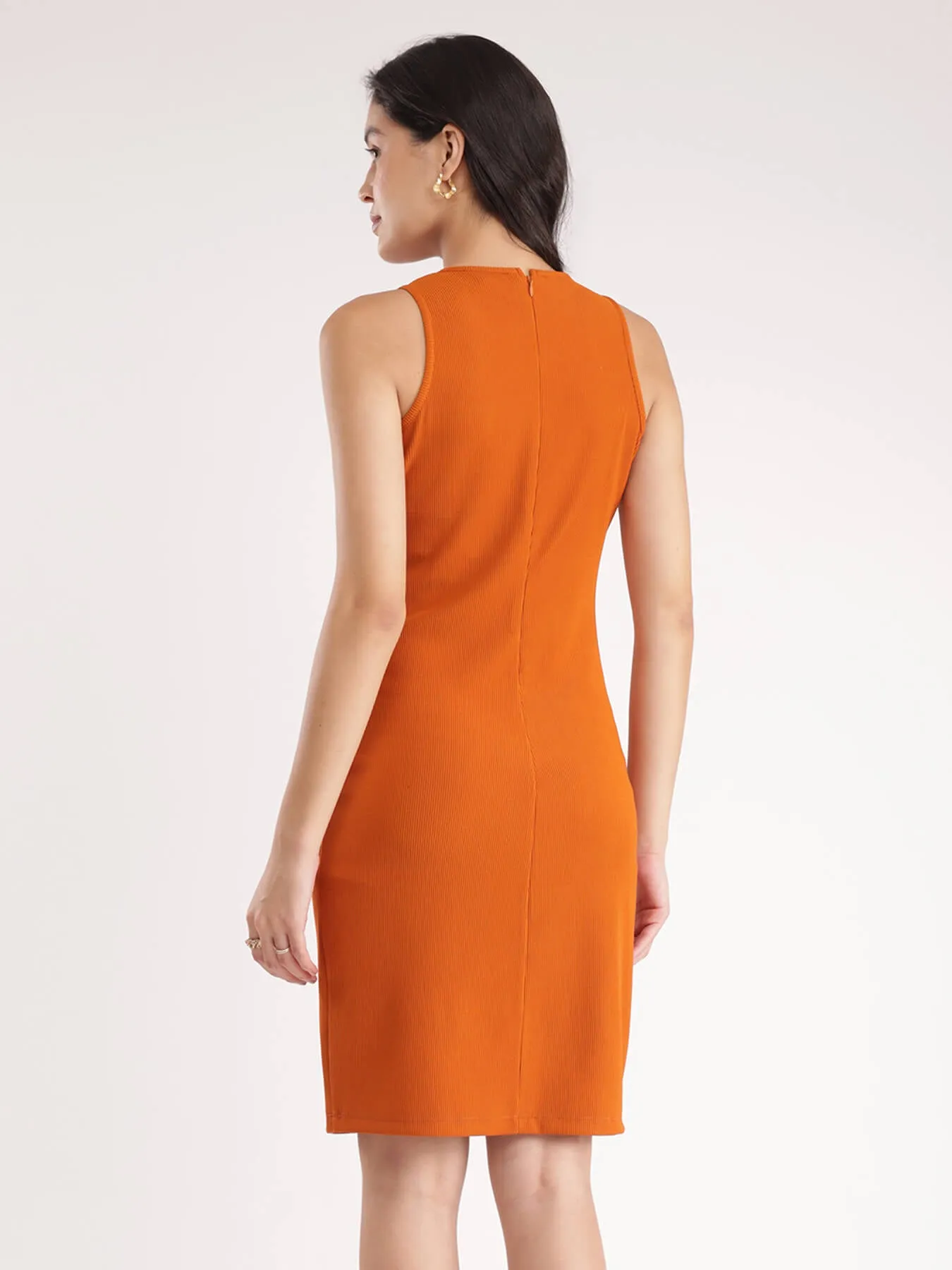 Bodycon Knitted Dress - Orange