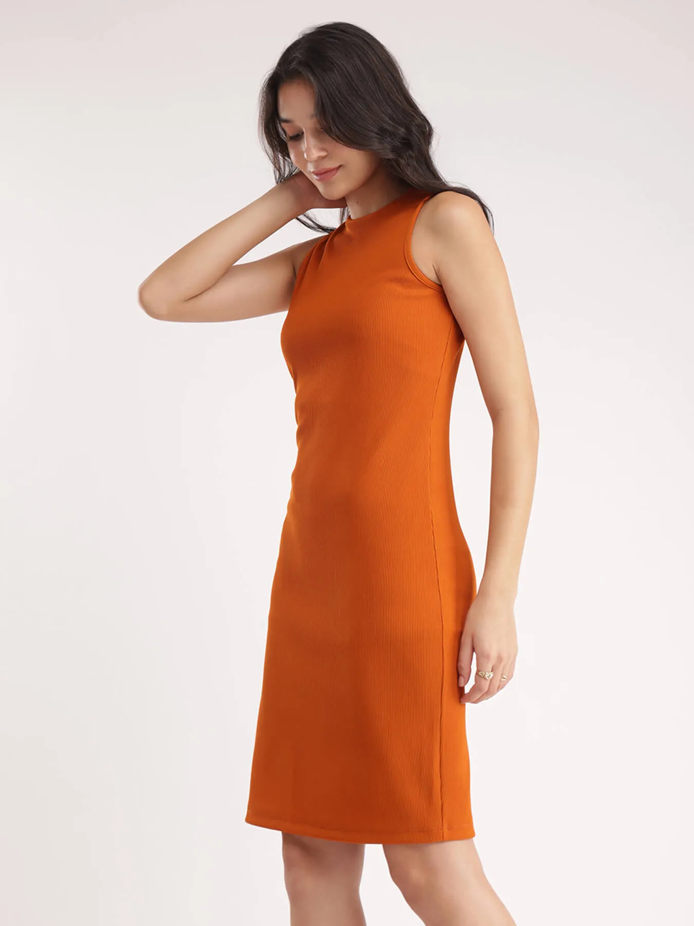 Bodycon Knitted Dress - Orange