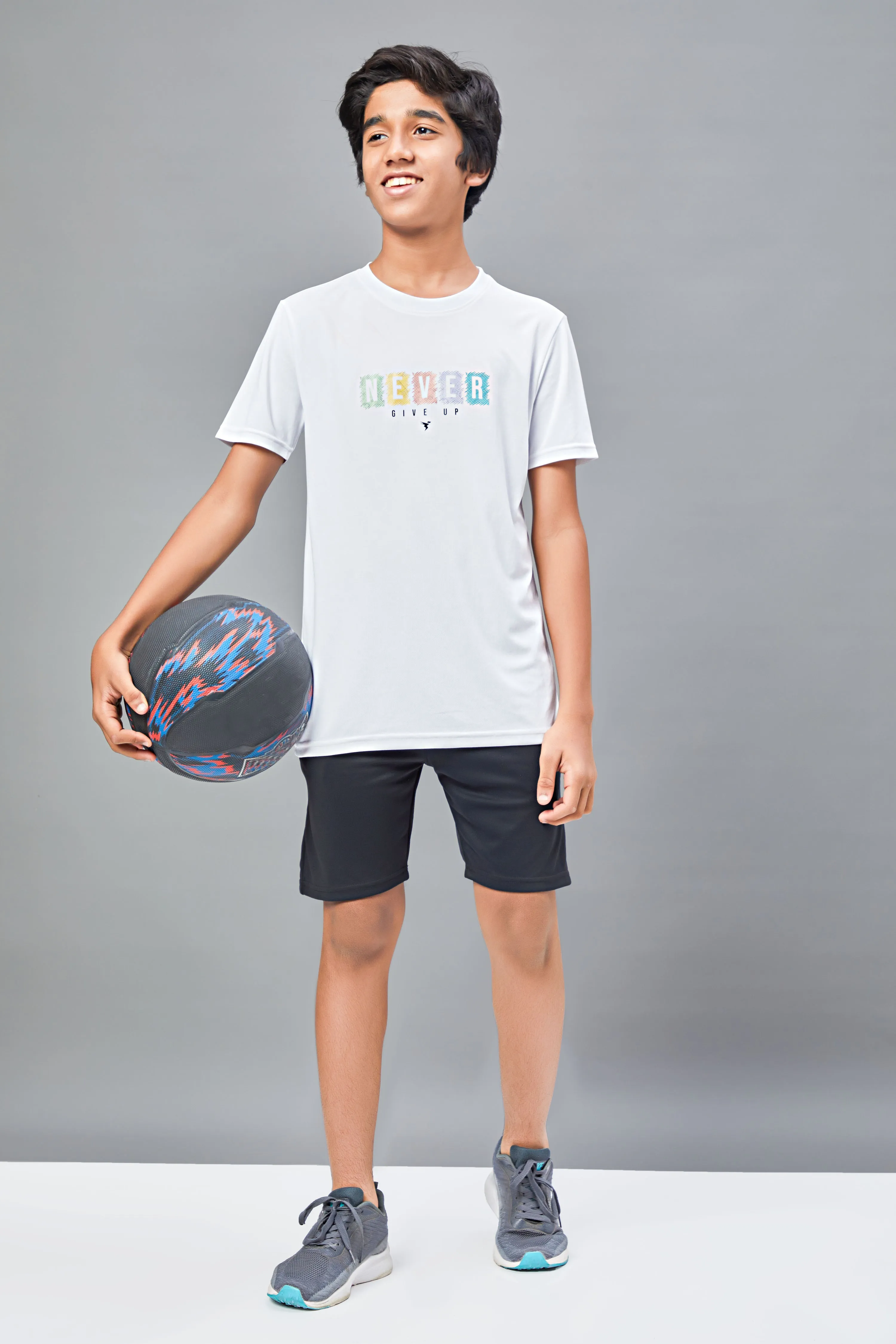 Boys Printed Slim Fit Round Neck Sports T-shirt with TECHNOCOOL 