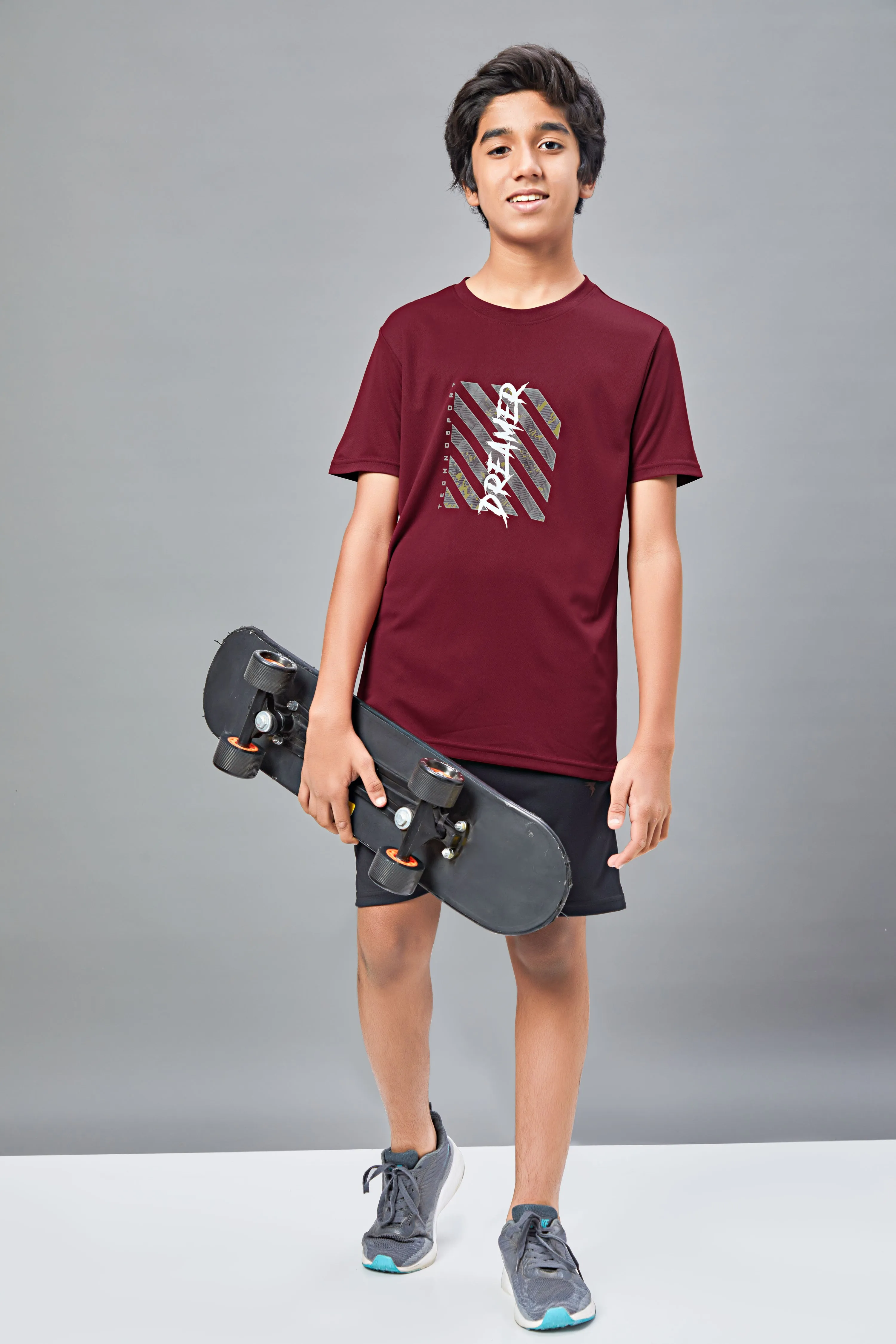 Boys Printed Slim Fit Round Neck Sports T-shirt with TECHNOCOOL 