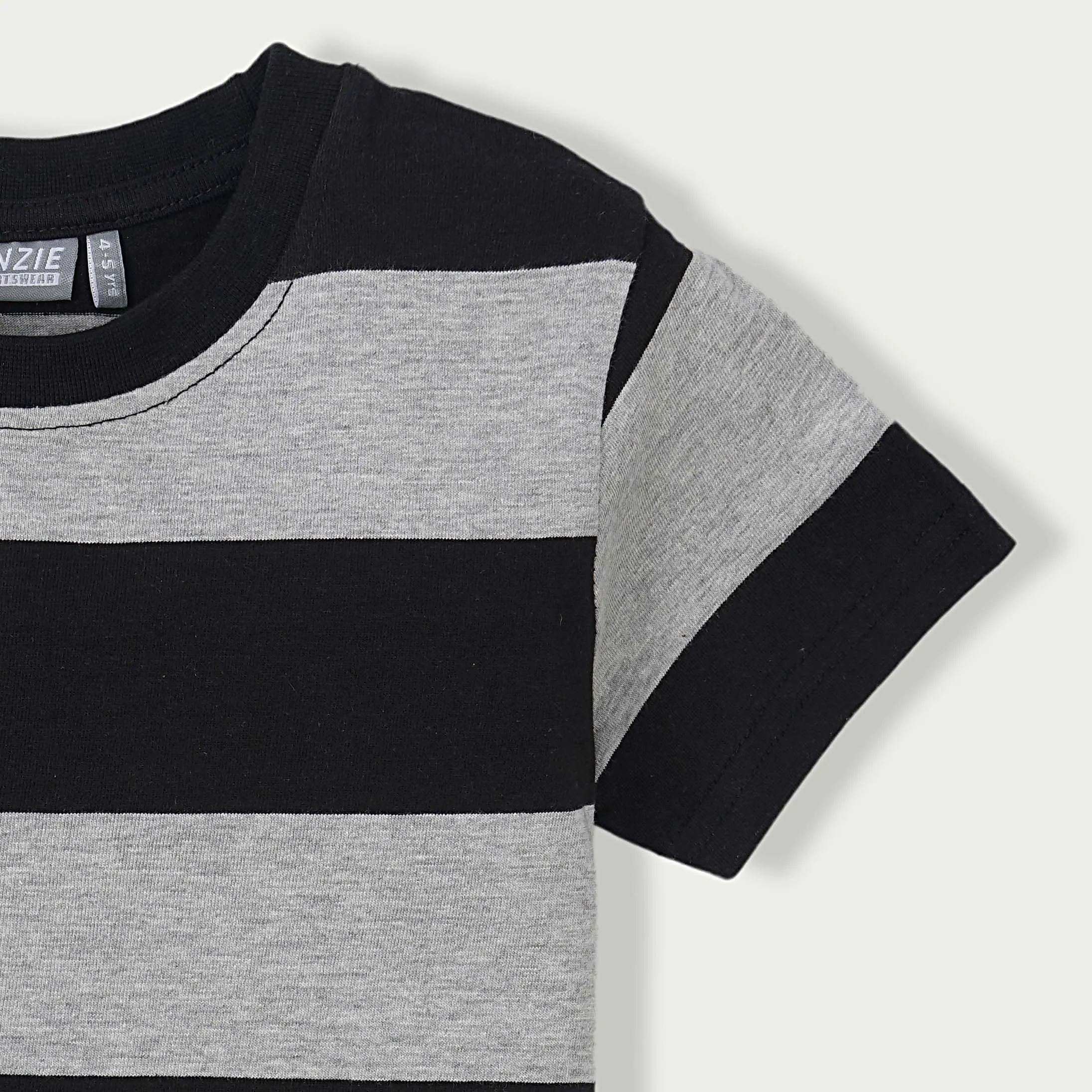 C1438 MCK ZE Sports Wear Black with Grey Stripes T-Shirt