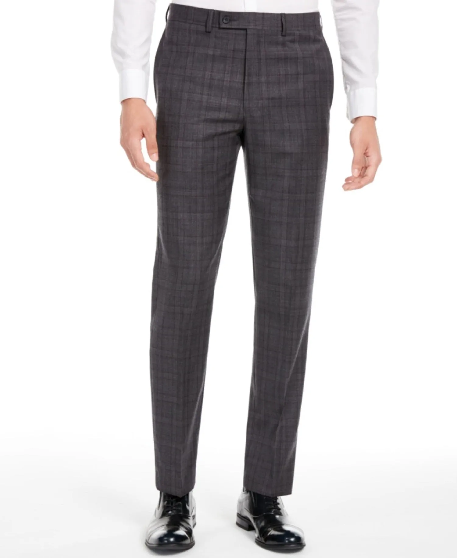 Calvin Klein Men's Slim-Fit Stretch Plaid Suit Pants, Gray, 38Wx30L