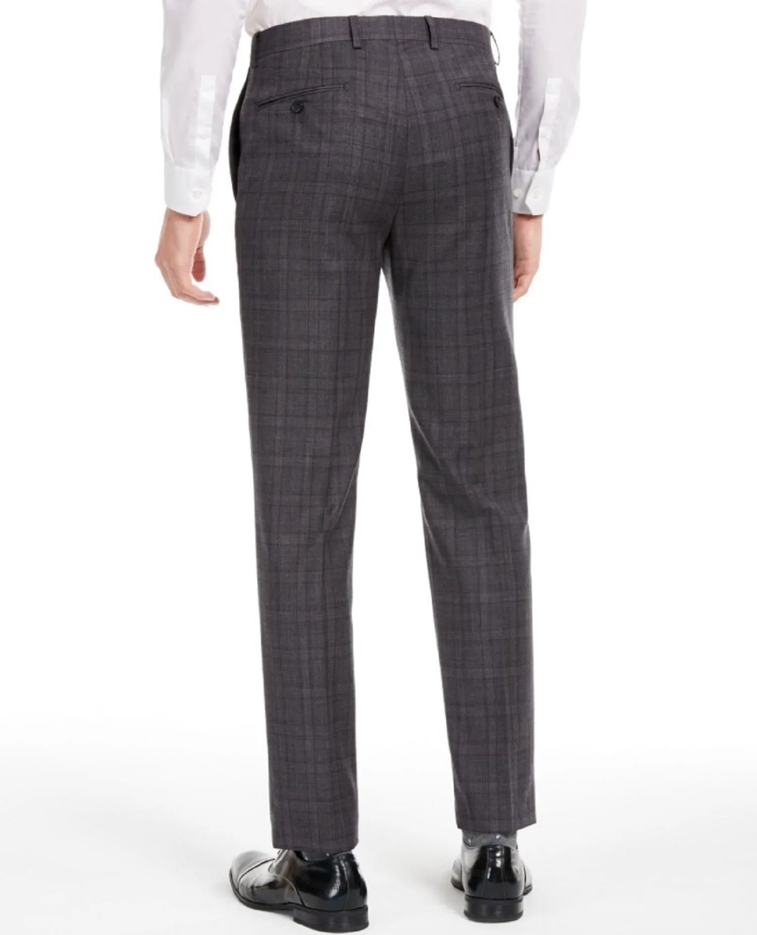 Calvin Klein Men's Slim-Fit Stretch Plaid Suit Pants, Gray, 38Wx30L