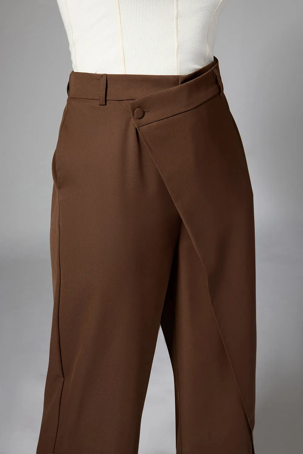 Cedar Brown Wrap Front Korean Pants