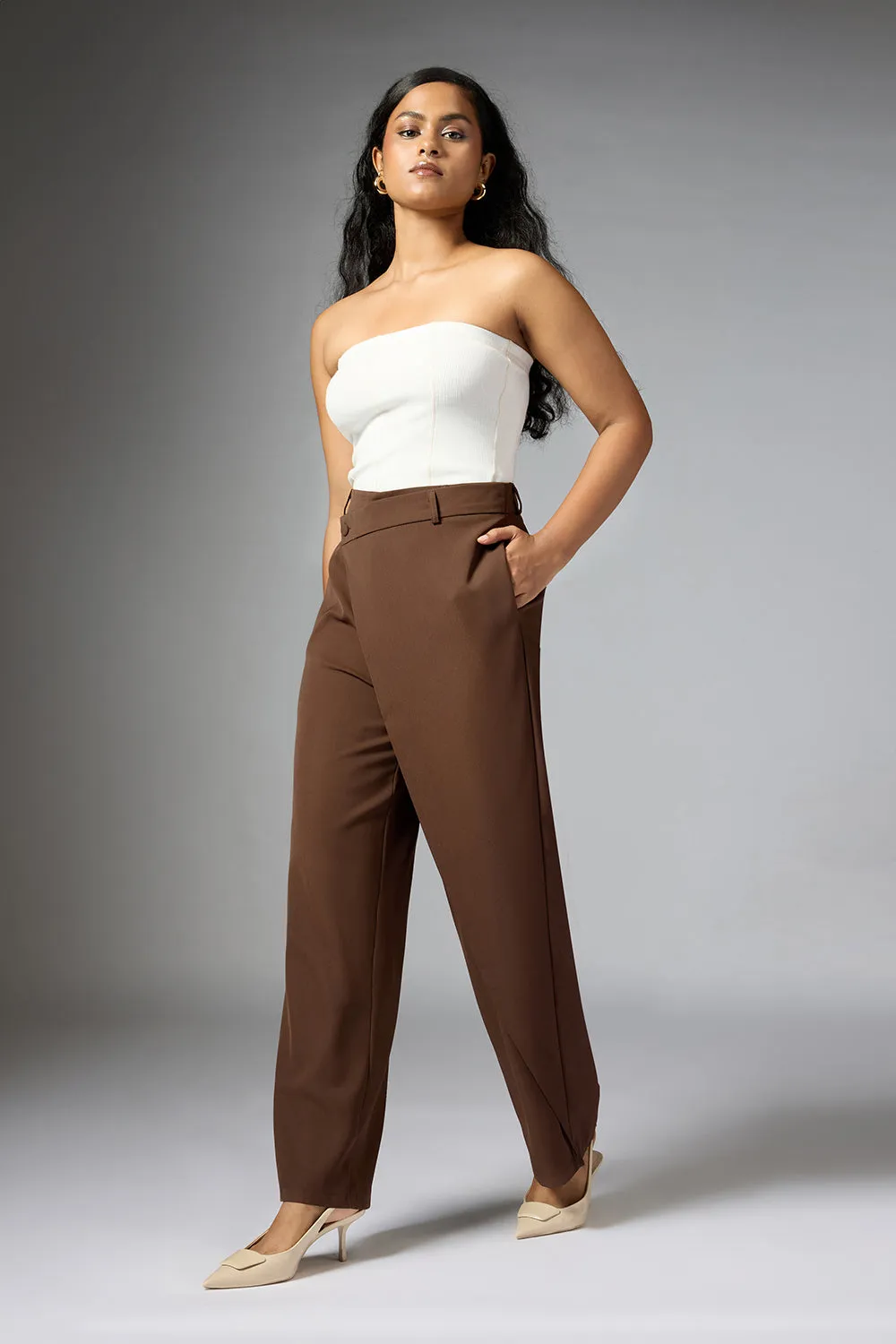 Cedar Brown Wrap Front Korean Pants